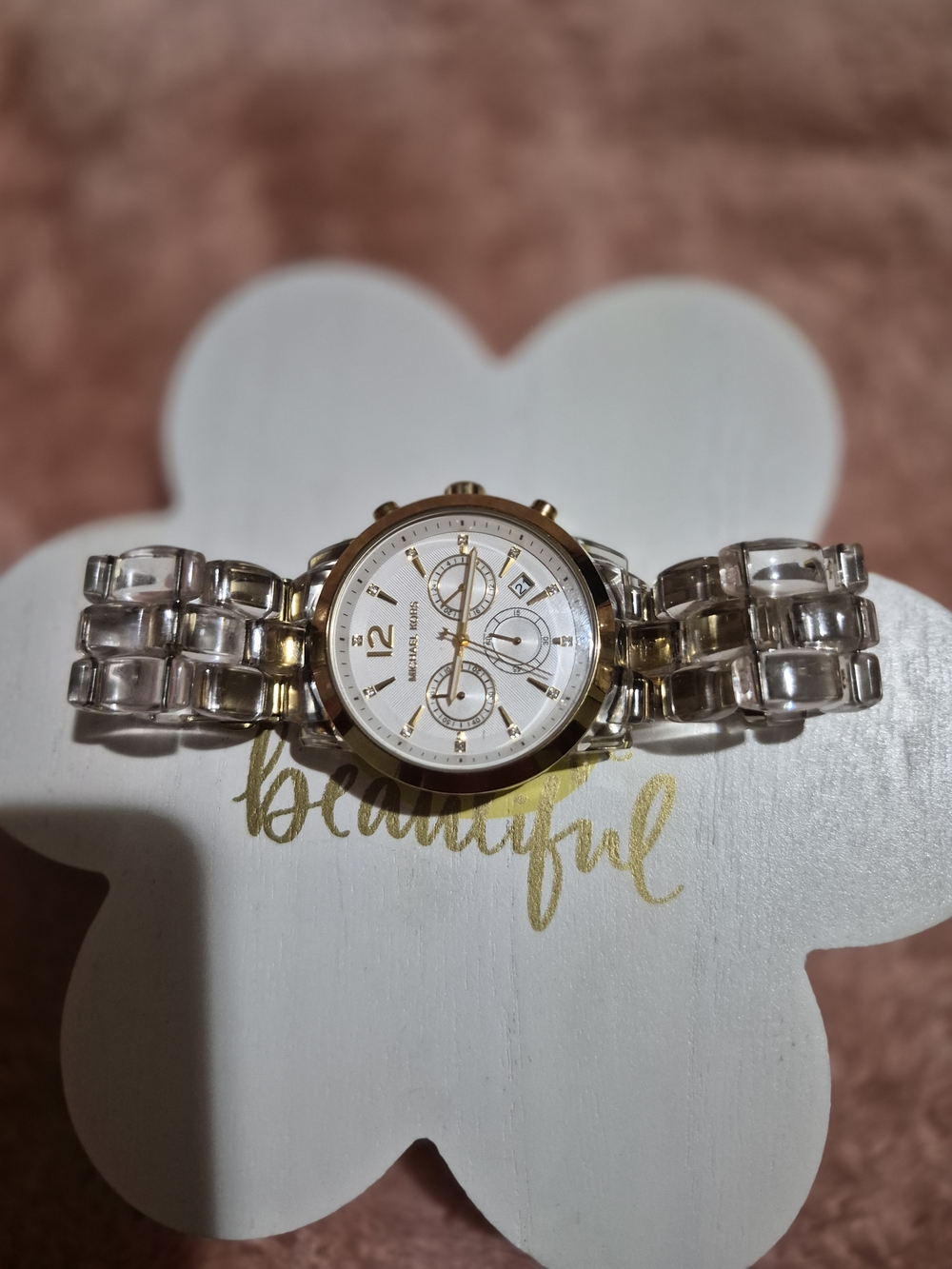 Michael Kors Clear Acrylic and Gold Tone Chronograph Watch - White Dial - Picture 4 of 10